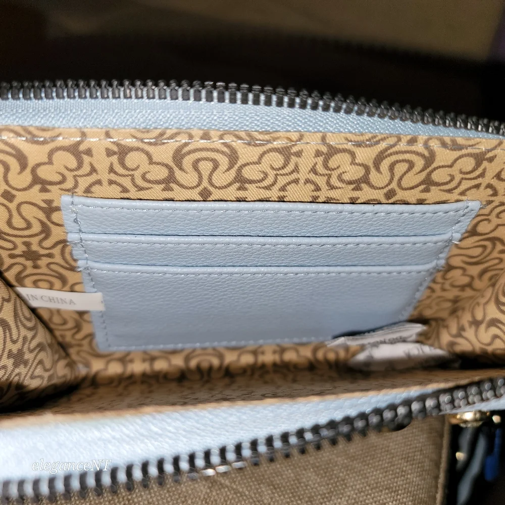 DS Bags Light Blue Studded wristlet wallet clutch with gem studded border NWT - Picture 3 of 11